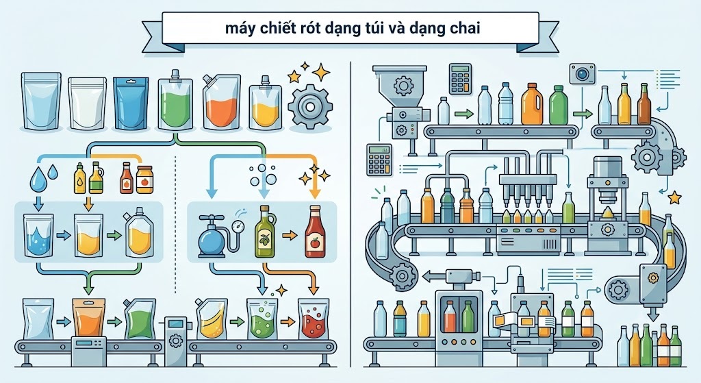 Máy chiết rót dạng túi và dạng chai