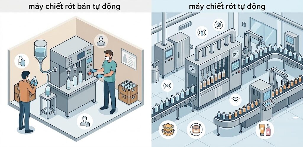 So Sánh Máy Chiết Rót Bán Tự Động Và Tự Động 5 Thông tin tổng quan về máy chiết rót bán tự động và tự động