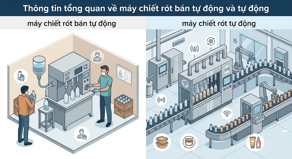 Thông tin tổng quan về máy chiết rót bán tự động và tự động