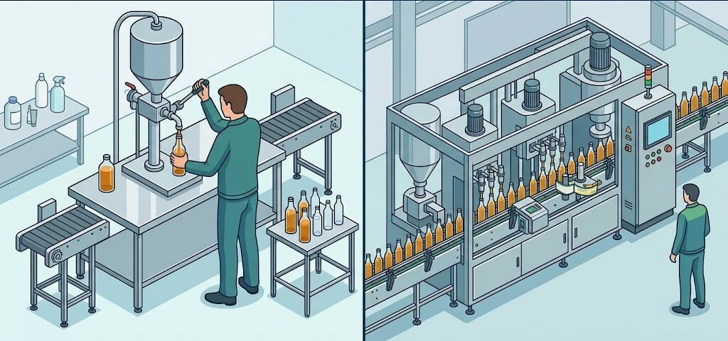 So Sánh Máy Chiết Rót Bán Tự Động Và Tự Động 6 Ưu, nhược điểm của máy chiết rót bán tự động và tự động